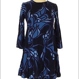 H&M 💙 blue retro A-line floral dress 3/4 sleeve